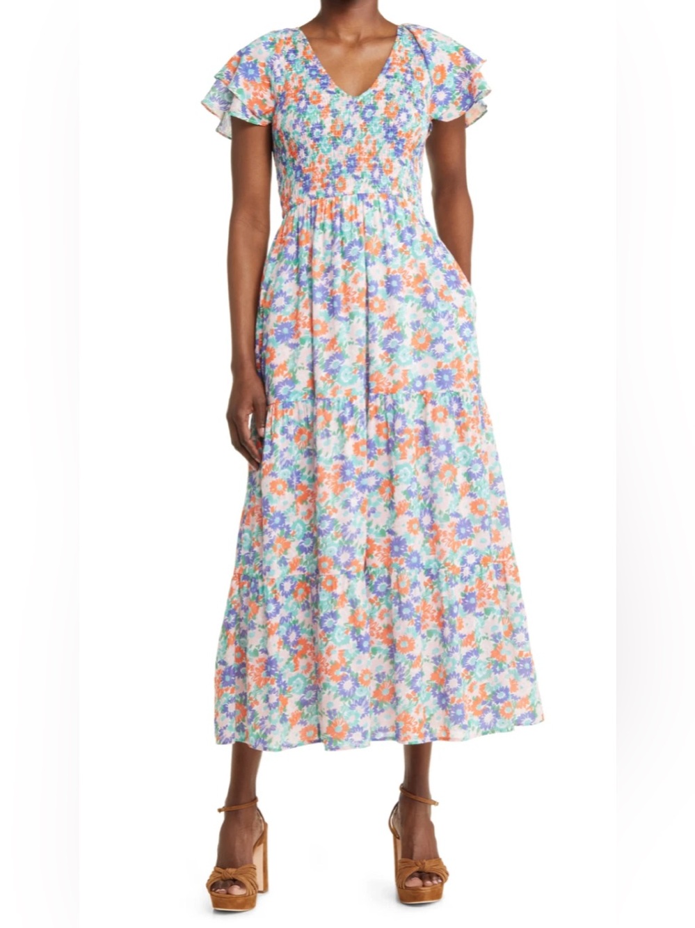 Banjanan Ira Floral Smocked Tiered Dress Size S